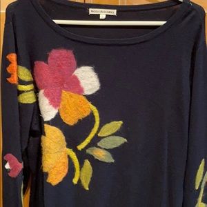 Sweater Sz L black with mohair flowers. EUC